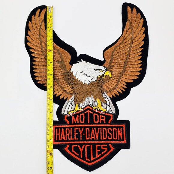 Harley Davidson Vintage Patch 90s Eagle Up Wing Bar Shield 13x10" Iron On NOS - Picture 3 of 9